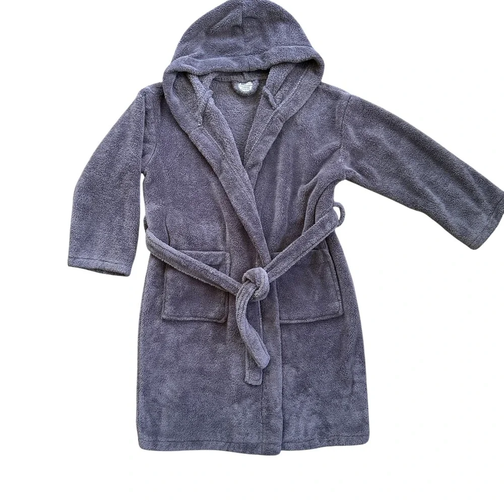 Bare Cotton Plush Microfiber Hooded Robe Kids L Gray Luxury Hotel Spa Excellent